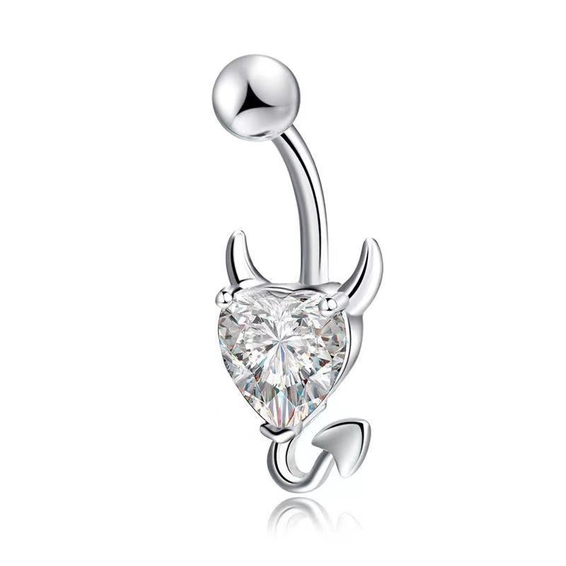 Steel Belly Button Ring Heart Cubic Zirconia Cute Devil Design For Daily Wear Parties Holiday Body Piercing Jewelry
