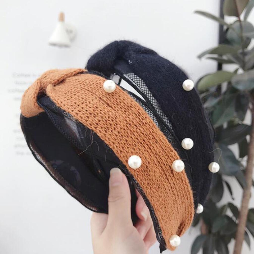 New Fashion Knitted Headband Women Pearls Hairband Soft Autumn Headwear Lace Warm Hair Accessories W
