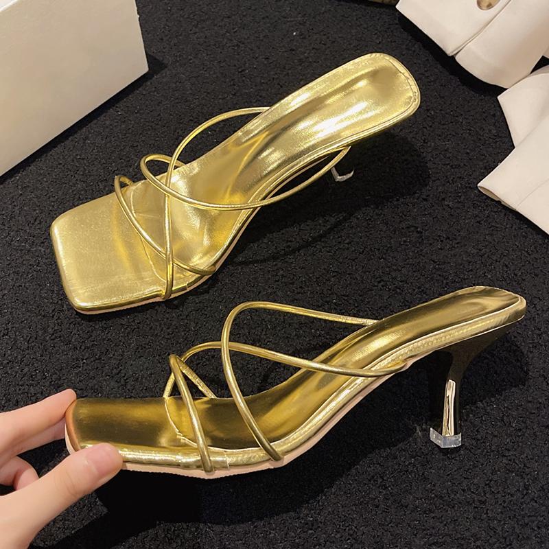 

Fashion Sexy High Heels Woman Slippers Elegant Fashion Shoes Dress Pumps Women Sandals 2025 Designer New Summer Party Women’s Flip Flops 40 золотой