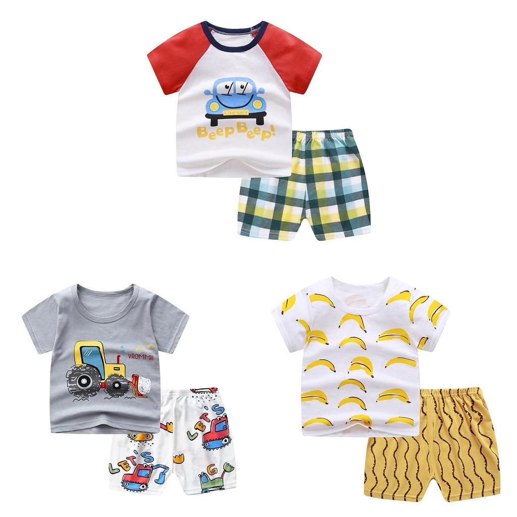 Set Estivo in Cotone per Bambini con T-shirt a Maniche Corte e Pantaloncini con Stampe Animali per Bambini