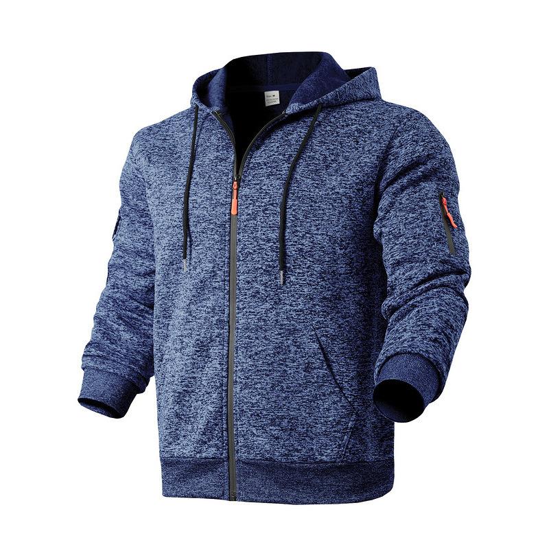 Felpa con cappuccio e zip da uomo vintage cationica per il lavoro, foderata in pile, con tasche utility