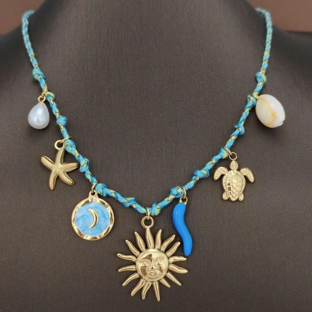 3D Plated Enamel Necklace Movable Mini Metal Sun Necklace Enamel Seahorse Neck Pendant  Accessories