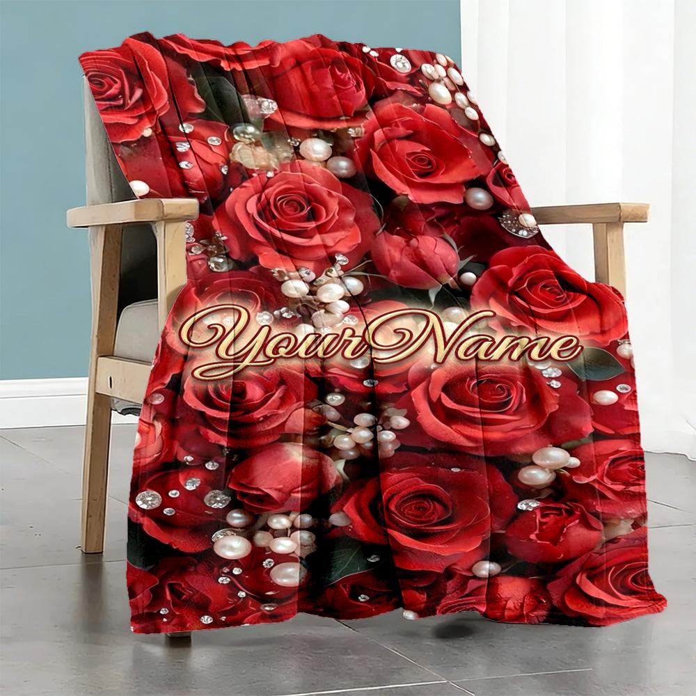 Rose Customize Your Name Blanket Throw Customizable Blanket Warmthful Decor Perfect for Seaside Picnics Chair Home Decor Four Seasons Universal