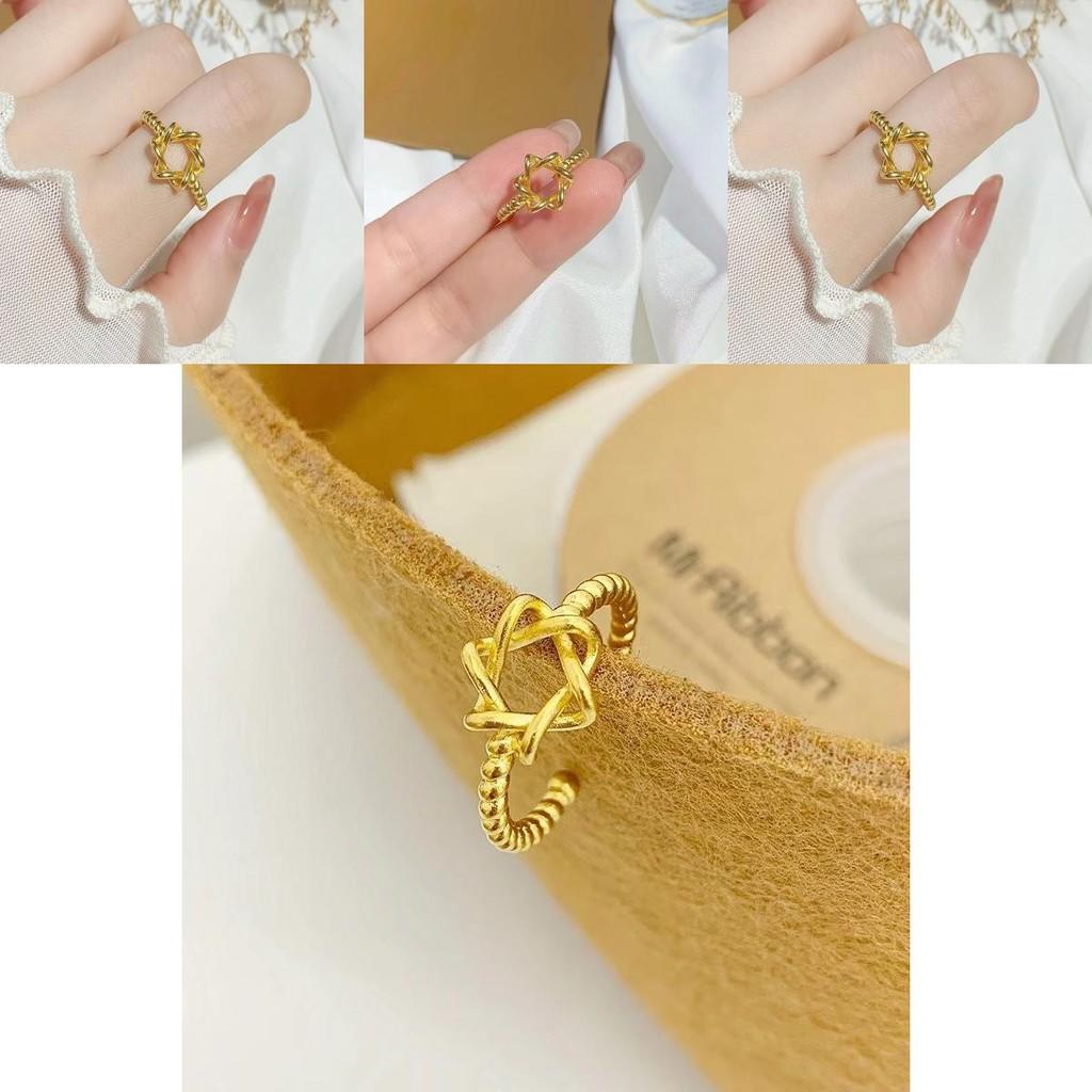 Elegant Vietnamese Gold Plated Six Pointed Star Ring For Women Adjustable Fashion Jewelry