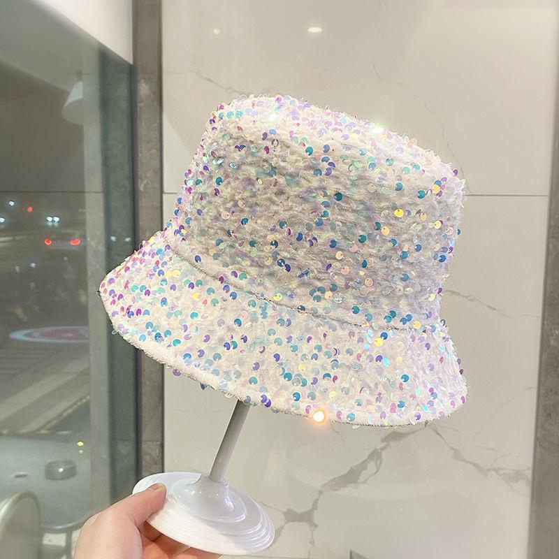Sequined Bucket Hat Double Sided Hip Hop Shiny Fisherman Cap Women Men Dance Party Kpop Trendy Sun Hat New