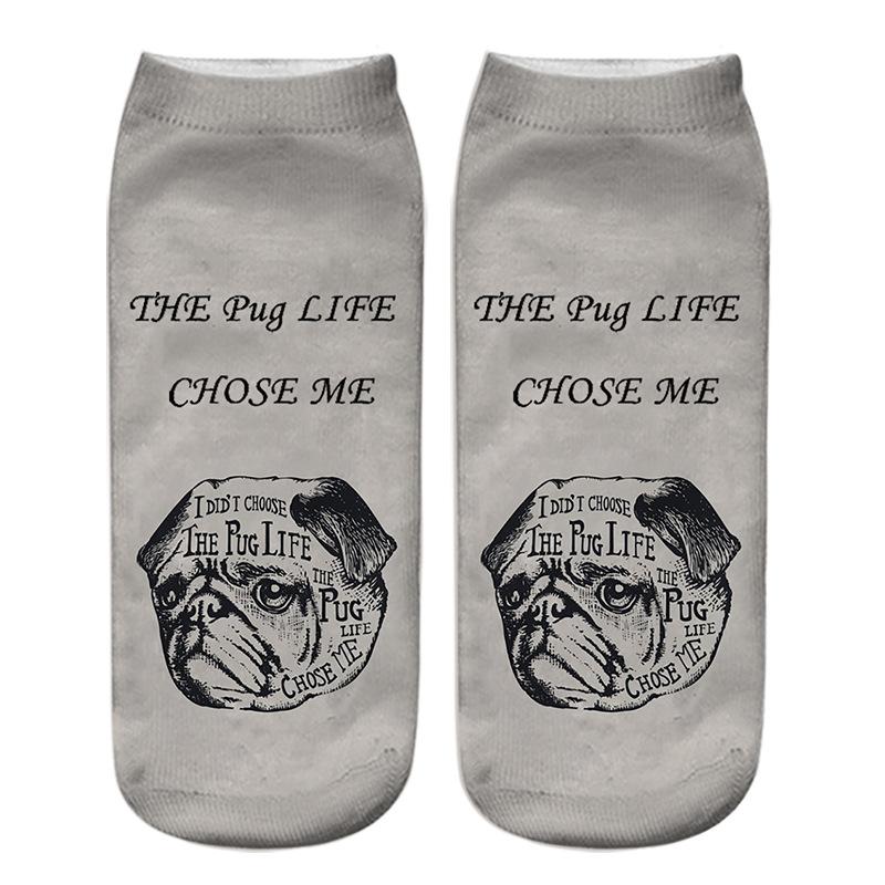 Kawaii 3D Pug Dog Print Short Socks Cotton Fashion Cute Japanese Soft Women Kawaii Animal Dogs Slippers Socks