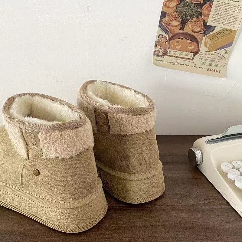 Sports and Leisure Shoes Fur Integrated Fleece Short Snow Boots Winter Warm Non-slip Thick-soled Cotton Shoes Bread Shoes