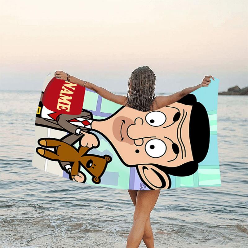 1pc Mr Bean1 Beach Towel with Custom Name, Beach/Swimming/Bath/Picnic/Camping Towel, Suitable for Seaside Beaches