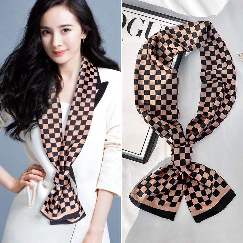 New Silk Scarf Women's Small Long Narrow Silk Scarf Spring and Autumn Scarf Professional Temperament Scarf Shirt Accessories Tied Bag Headband
