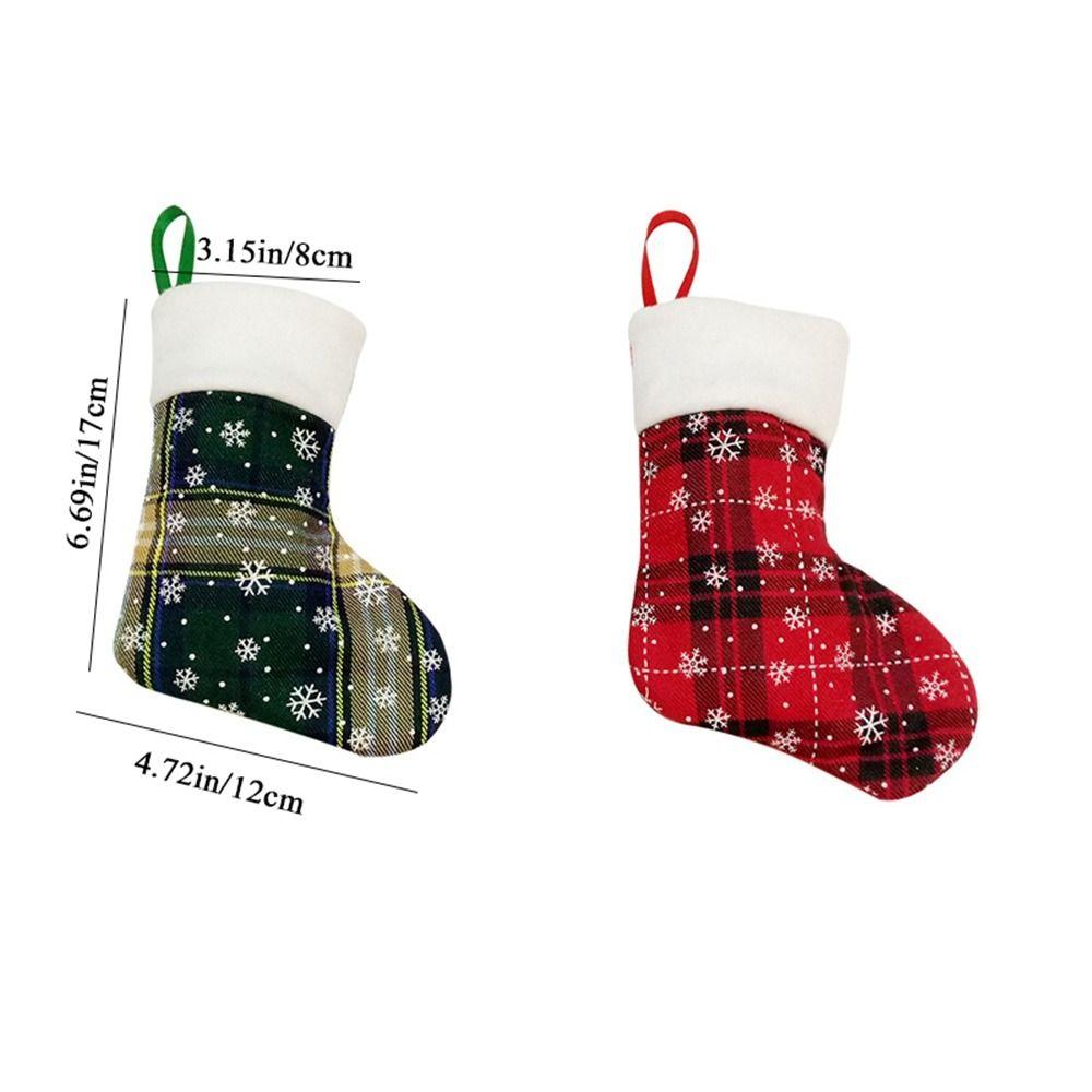 Mini Red and Green Plaid Christmas Socks Snowflake Christmas Decorations  Party
