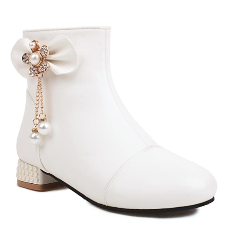 Růžové Kotníkové Boty Dámské Boty Sladký Krystal 2024 Podzim Zima Kotníková Bota Pro Ženy Nízký Podpatek Černá Bílá Společenské Boty Velká Velikost