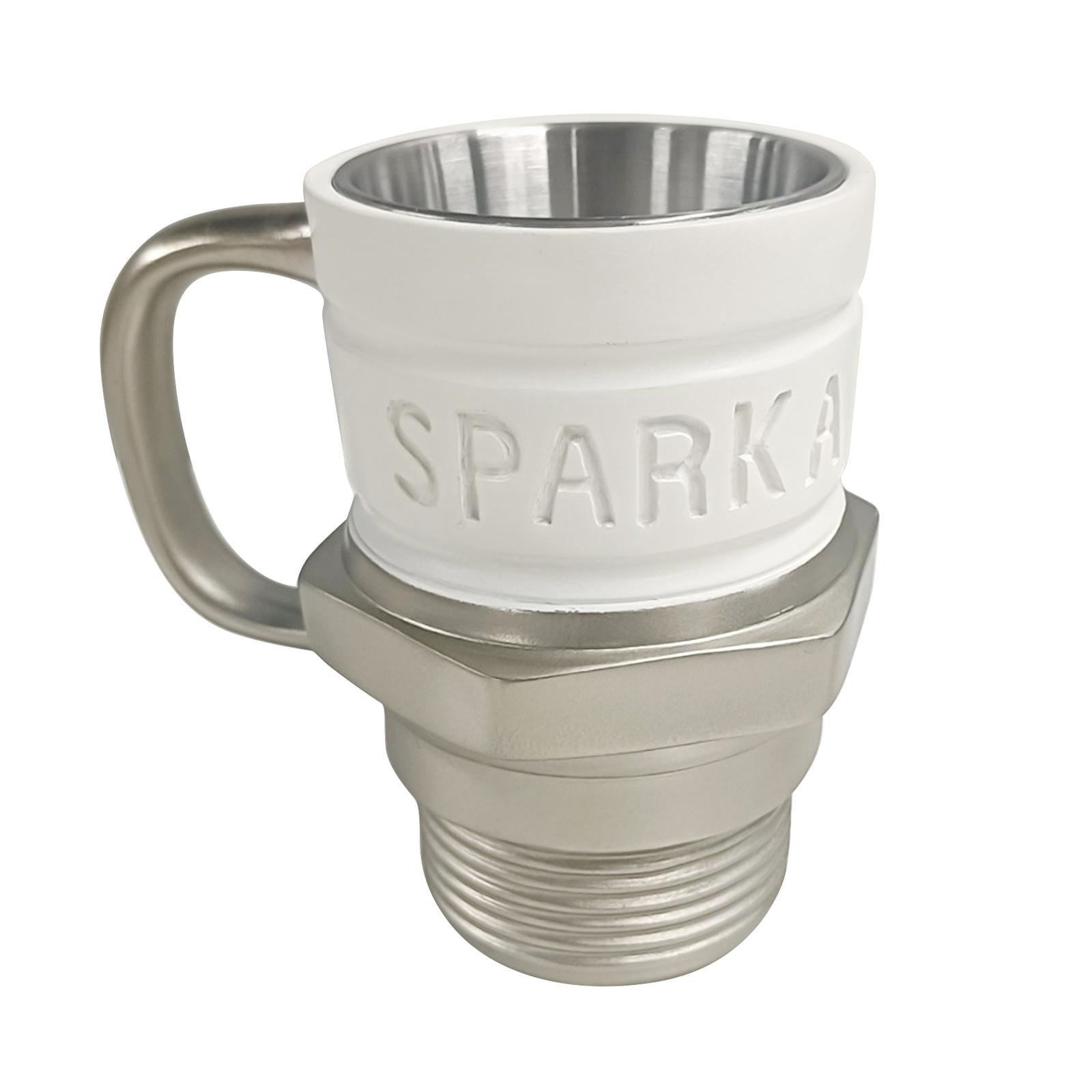 Spark Plug Mug Coffee Cup Stainless Steel+Resin Automotive Themed Industrial Coffee Cup for Car Lover Birthday Gift Drinking Mug 4.72x4.53x3.54inch