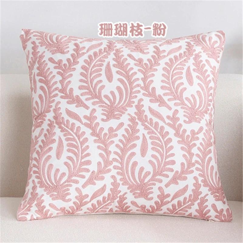 New 100% Cotton Woolen Embroidered Geometric Cushion Cover Modern Nordic Style Pink Blue Pillow Cover Cotton Throw Pillows Case