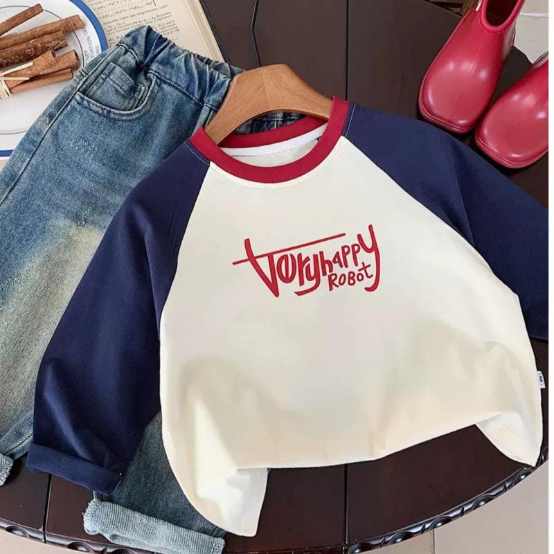 Boys Cotton Raglan Sleeve T Shirt Long Sleeve Casual Letter Print Top Spring Autumn Fashion Basic Tee 80
