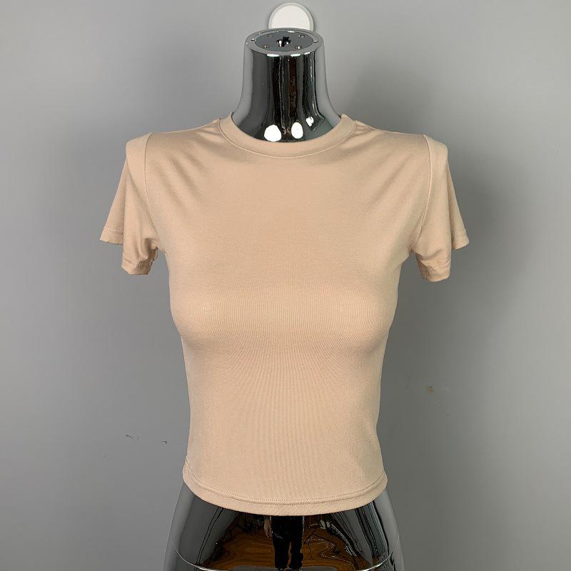 South Korea's Dongdaemun Summer Slimming Crop Top - Sexy Short Sleeve Round Neck Tee for Women