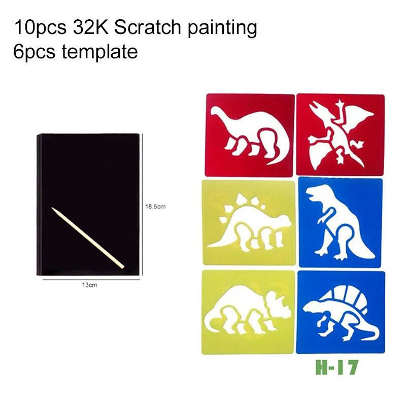 

10PCS Magic Color Rainbow Scratch Art Paper Card Set with 6pcs Hollow Template For DIY Art Painting Tools Classroom Supplies TMZ