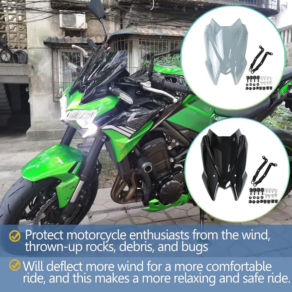 Motorcycle Windshield Wind Deflector Windscreen Front Flyscreen Fairing fit for Ka-wa-sa-ki Z900 Z-900 Z 900 Accessories 2020 2021 2022 2023 (Dark