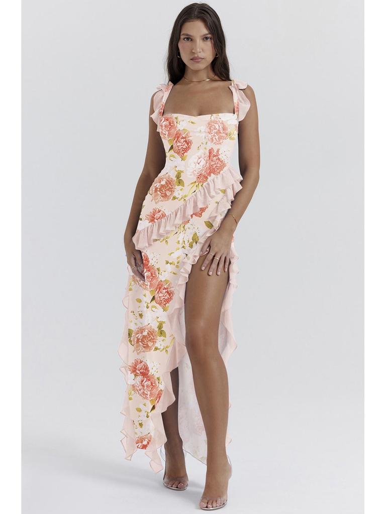 2024 Französisches Rüschenkleid mit Schlitz für den Sommer für Damen