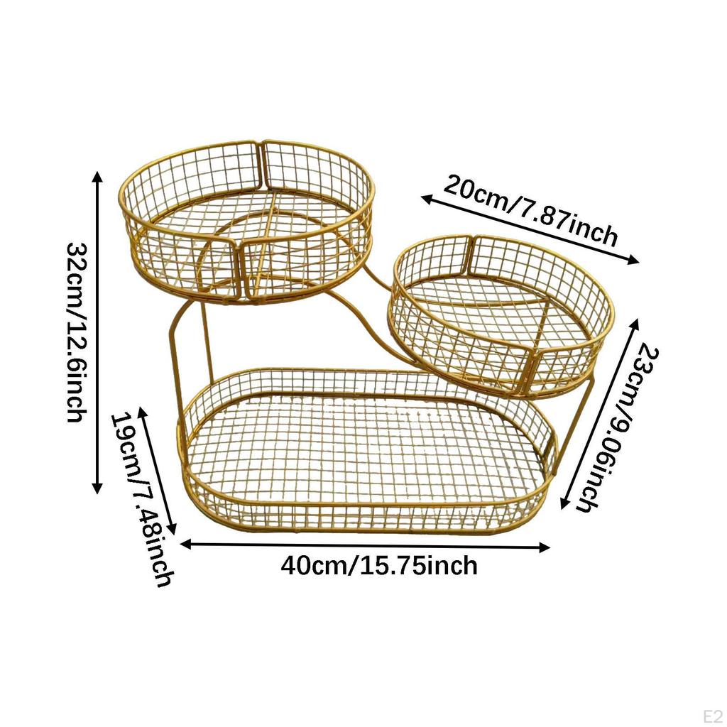 Countertop Fruit Basket 3 Tier Large Capacity Multipurpose Organizer Metal Mesh for Snack