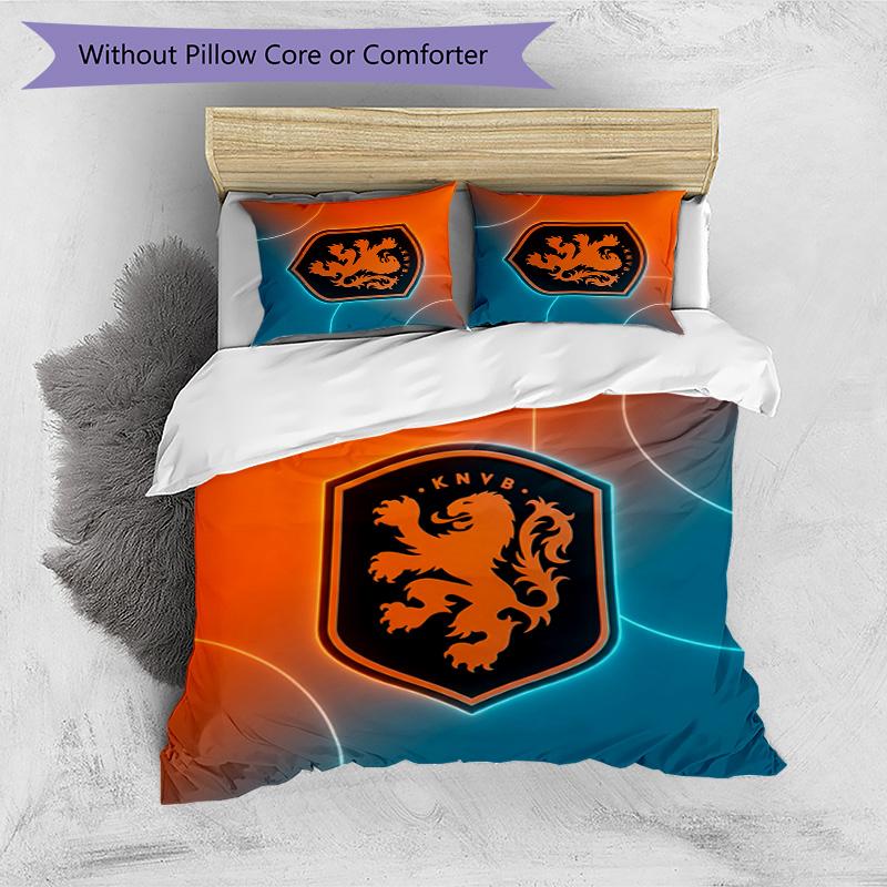Netherlands Football Printed Bedding 3 Piece Set Cozy Breathable Bed Cover Set as Housewarming Holiday Gift