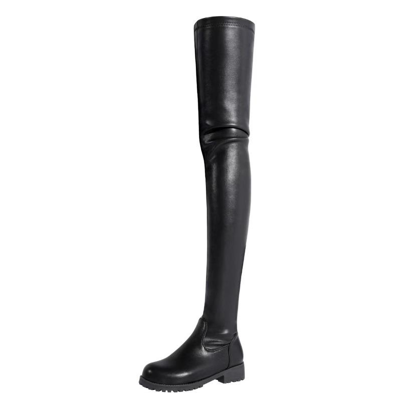 Punk Style Women Boots Big Size 35-44 Sexy Over The Knee Elasticity Boots Side Zipper Round Toe Mid Heel Women Shoes Black Red