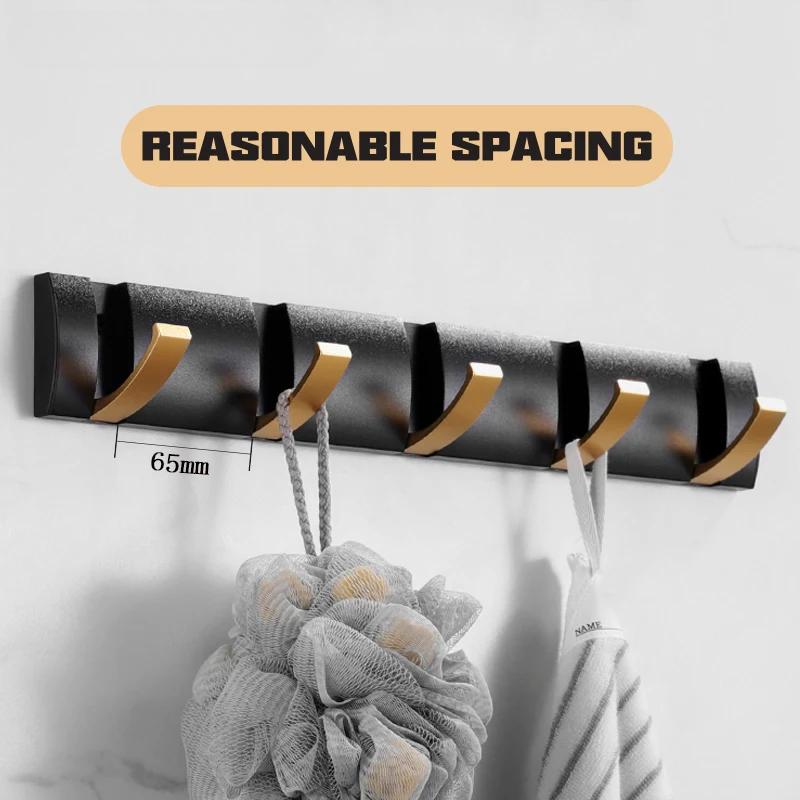 Black Golden Robe Hooks Folding Towel Hanger Nail Free Installation Wall Hooks Coat Clothes Holder Rack Coats 1-6 Hook Bathroom