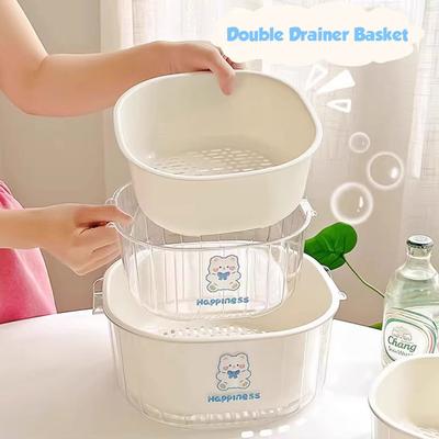2 adet Çok Fonksiyonlu Plastik Mutfak Lavabo Süzgeci Sepeti Seti Çift Katmanlı Meyve Sebze Yıkama Sepeti Katlanabilir Süzgeç