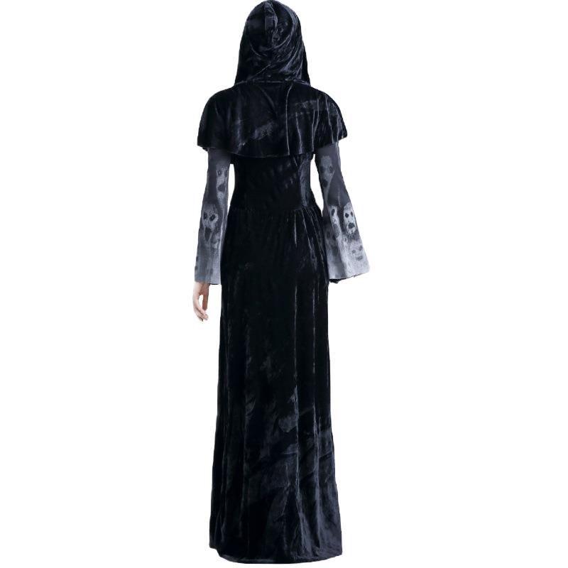 Halloween Adult Reaper Long Dress Horror Skull Vampire Cosplay Suit Bar Stage Costume