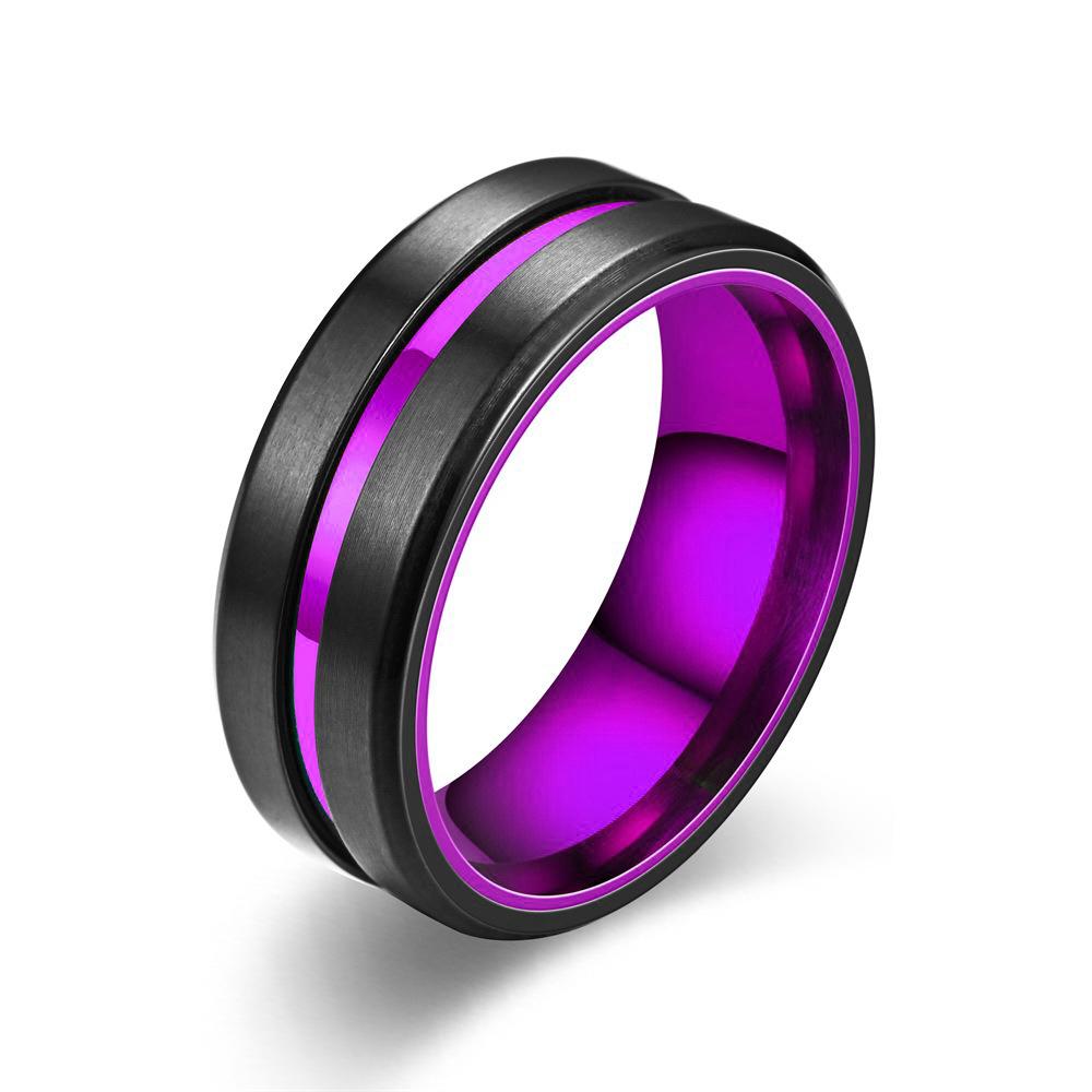 8mm Roségoldfarbene Edelstahlringe für Herren Blaue Rille Abgeschrägte Kante Versprechensring Hochglanzpoliert Ehering Schmuck