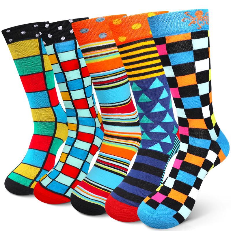 

5Pairs Geometric Pattern Men Socks Colorful Mid-calf Socks for Men Women Elastic Comfortable Sock Gifts Sports Running One Size
