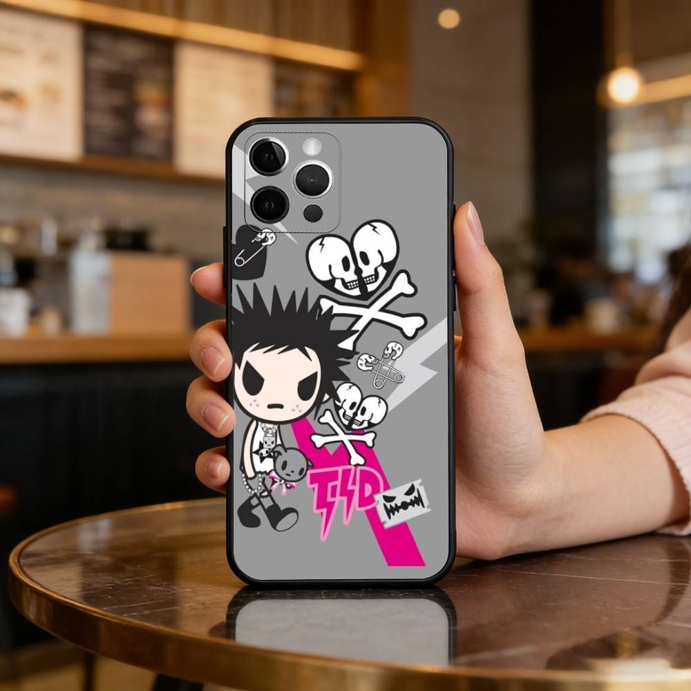 Japan T-Tokidokis CUTE Phone Case For iPhone 17,16,15,14,13,12,11 Plus,Pro Max,Soft Silicone Black Cover
