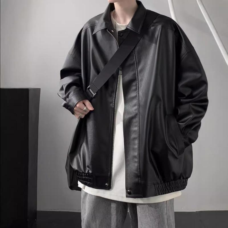 American Retro Leather Jacket Men's Autumn and Winter Motorcycle Handsome Fashion Brand Casual Loose Pu Leather Lapel Jacket