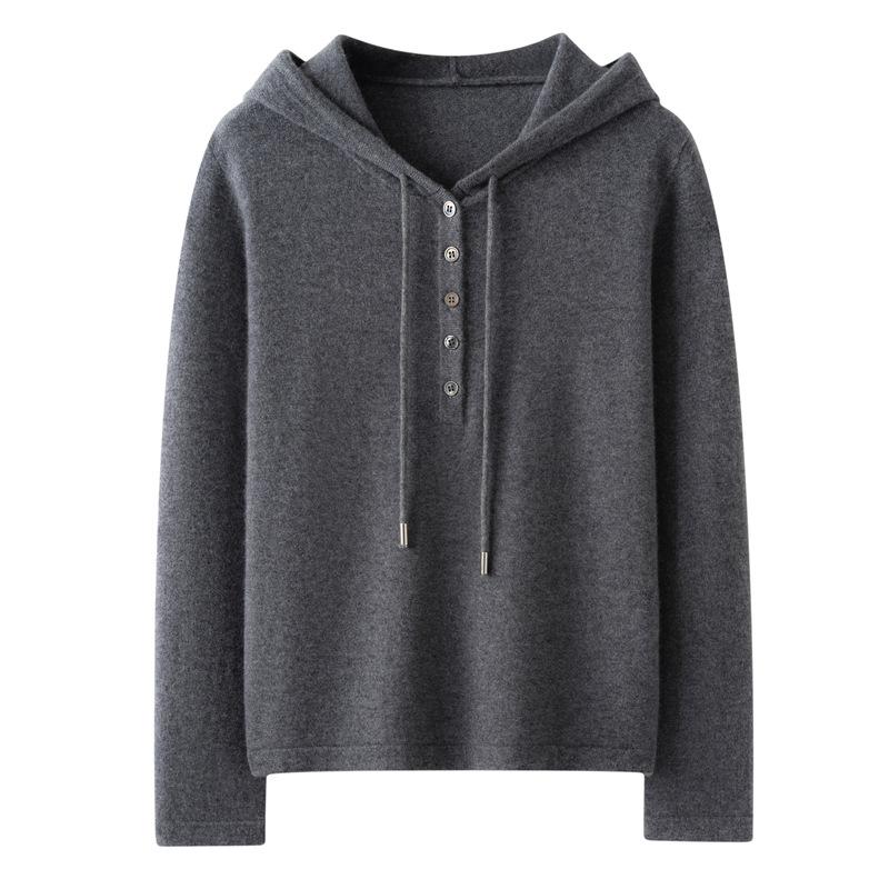 Fall & Winter Women's 100% Cashmere Half-Zip Hoodie - Loose Fit, Versatile Knit Outerwear.