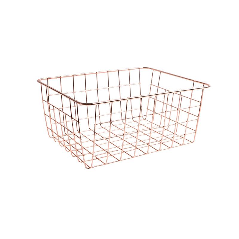 Direct supply Nordic rose gold storage basket, desktop snack wrought iron storage basket, multi-functional storage basket