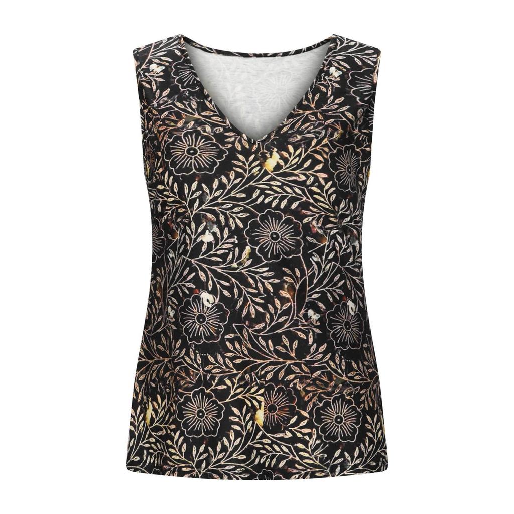 Ladies Sleeveless V Neck Print Tank T-Shirt Summer Tops Blouses For Women