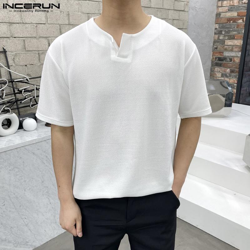

INCERUN летние мужские однотонные винтажные рубашки с короткими рукавами, облегающие праздничные удобные футболки, большие размеры