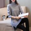 Semi-turtleneck autumn and winter pullover sweater medium and long loose long-sleeved bottoming shirt solid color knitted sweater women's clothing