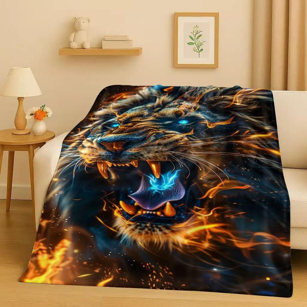 26 Style Tiger Lion Beast Art Cartoon Flannel Blanket,Ultra Soft Warm Plush Throw for Home Bedroom Bed Sofa Cover Office Travel