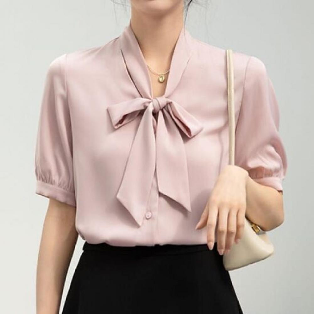 NaVaVa Women Vintage V Neck Ribbon Short sleeVe Blouse Nb2594