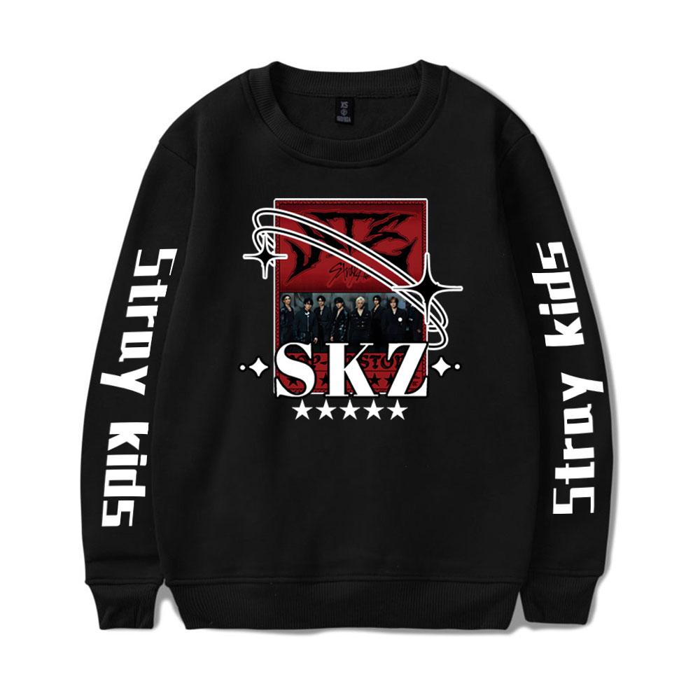 

Мода Stray Kids Kpop свитер с круглым вырезом для мужчин/женщин Harajuku Hoodie Streetwear Толстовки Модные топы Повседневная одежда для подростков S чёрный