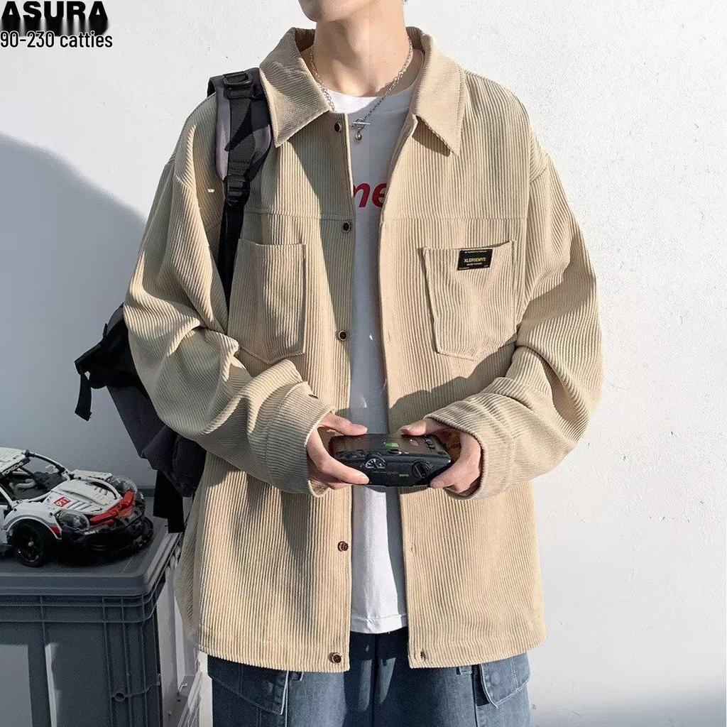Herren Trendige Locker Geschnittene Cordjacke im Koreanischen Stil