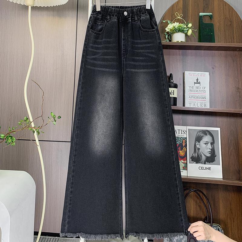 

DIMANAF 2025 Осень Большой размер Синие базовые эластичные джинсы Новые брюки Женские Свободные джинсовые брюки Большие повседневные брюки 6XL 6XL чёрный