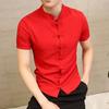 Men Summer Shirt Stand Collar Short Sleeve Solid Color Slim Fit Knot Buttons Daily Wear Chinese Traditional Clothes Vintage Chinese Style Men Top Men