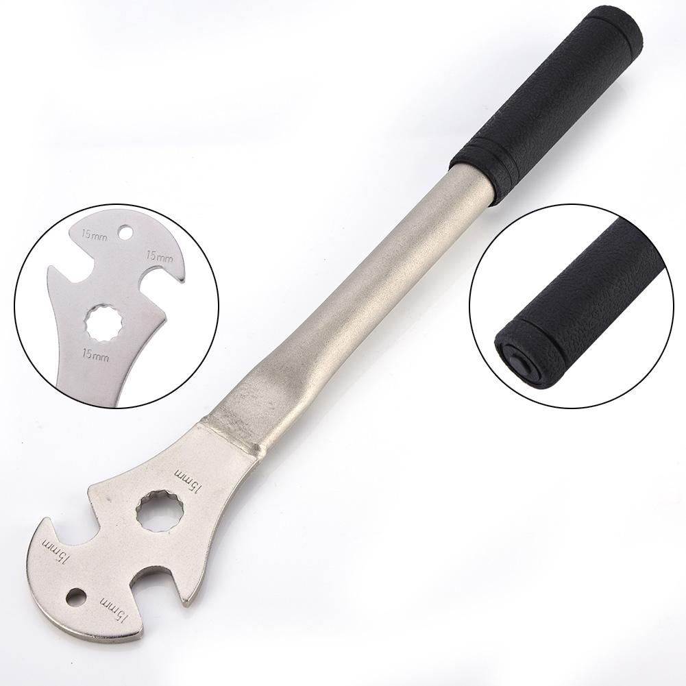 Steel Alloy 35cm Bicycle Long Handle Foot Pedal Removal Wrench Tool with 15mm Slots