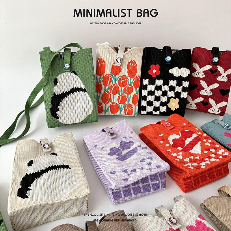 Mini Handy-Tasche Gestrickte Schulter-Umhängetaschen Tragbare Kleine Gewebte Geldbörse Vielseitige Handtasche für Frauen