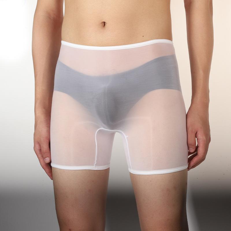 Large Size Couple Oil Glossy Boxers High Elastic Invisible Panties Men Smooth Bullet Separation Underpant Gay Perspective Trunk
