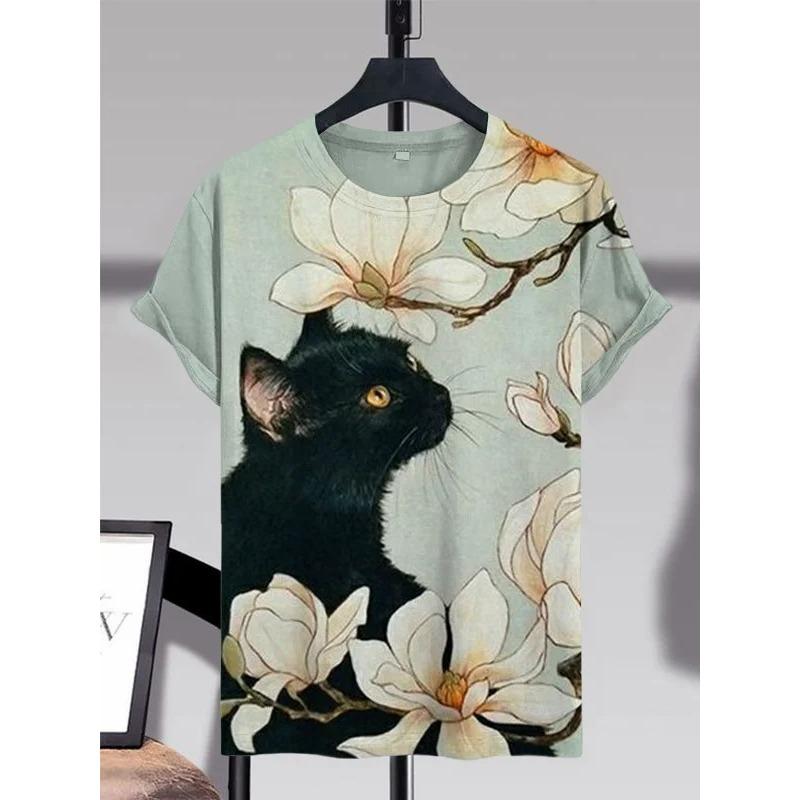 Men's Funny Animal Cat Printed T Shirt Short Sleeved Tee Tops 3D Print O-Neck Shirts Party Summer Casual Men's Clothing Apparel