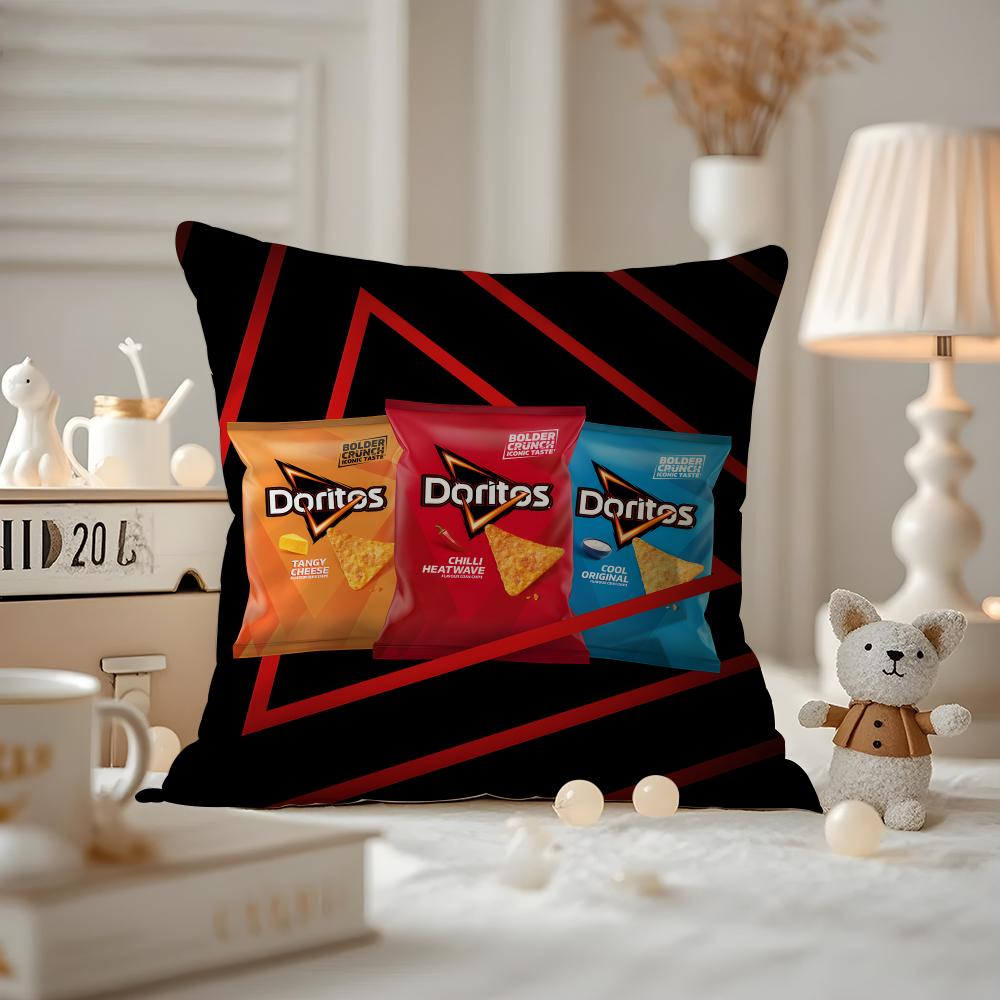 Funda de Cojín Divertida D-Doritos Chips Funda de Almohada Anti-ácaros Cremallera invisible felpa corta sedosa Funda de Cojín para Sofá