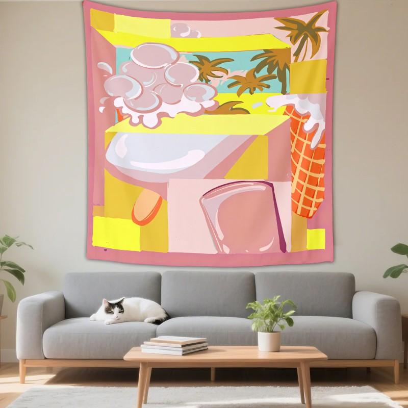 Boho Chic Wall Tapestry With Moon Phase Floral Starry Sky Design Bedroom Yoga Studio Decor