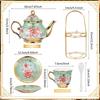 20 Pcs Porcelain Tea Set with Metal Holder and Spoon Adult Ceramic Tea Party Set European Flower Painting Teapot Cup Saucer